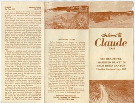 Welcome to Claude Texas Brochure 1940&#39;s Hamblen Drive in Palo Duro Canyon  - £29.60 GBP