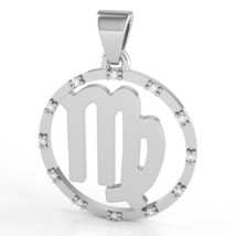 Virgo Zodiac Sign Diamond Bezel Pendant In Solid 14K White Gold - £238.96 GBP