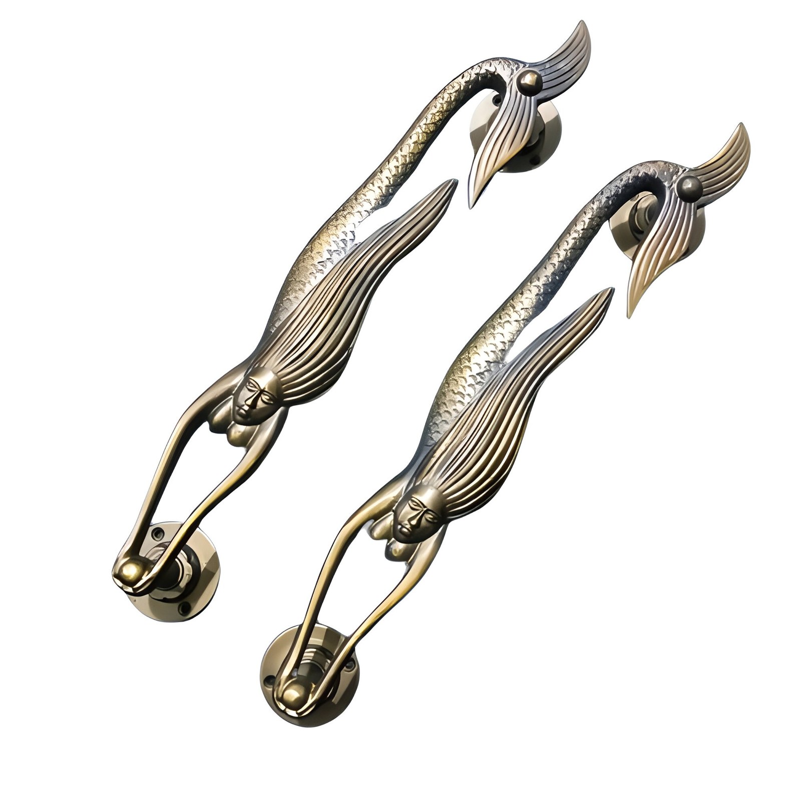 Vintage Mermaid statue Aluminum Door Handle 1 Pair Medieval Drawer Pulls... - $109.00
