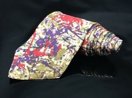 Perry Ellis Portfolio Men&#39;s 100% Silk Tie Modern Painting Abstract Multi-Color - $12.22