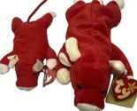 Ty Beanie Baby Snort the Bull 9&quot; Red Beanbag Plush 1995 with Tags teenie... - £7.73 GBP