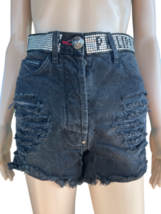 Pantaloncini in denim con cintura e logo in strass Philipp Plein taglia 26 - $210.54