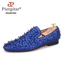 handmade royal blue cow leather men studded shoes fashion red bottom men... - £235.95 GBP