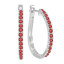 0.50 ct 14k White Gold Plated Silver Round Ruby Hoop Earrings Women&#39;s Day Gift - £58.05 GBP