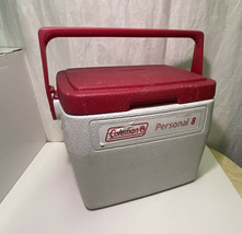 Coleman Personal 8 Cooler Off-White 5272 Lunch Camping USA Vintage Maroo... - $27.43