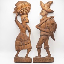 Vintage Pair Mexico Wood Carving Wall Hanging - $157.22