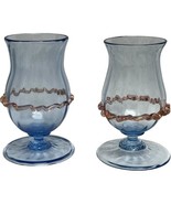 Pair Vintage Murano Venetian Juice Glasses Cordials Blue Applied Pink Tr... - $61.24 CAD