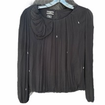 By Malene Birger MBD Blouse Shirt Womens 40 Black Silk Beaded Rhinestone... - $37.39