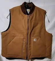 Carhartt Men 2XL Quilted Lined Canvas Work Vest Brown Jacket VO1 BRN - £37.66 GBP