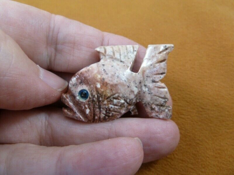 Y-FIS-TR-3) red GOLDFISH FISH gemstone SOAPSTONE STONE gem carving LOVE ... - $8.59