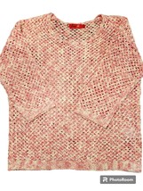 Pink &amp; White Crochet Knit Sweater with sparkles Size Small loose fittting top - £43.97 GBP