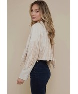 Creme Vegan Suede Fringe Moto Jacket – Soft Faux Leather w Back &amp; Sleeve... - $1,471.34 MXN