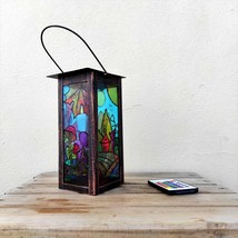 Stained glass small lamp Bedside mushroom lamp Lantern hanging Rainbow lamp shad - £75.93 GBP