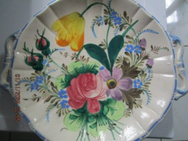 ITALIAN MAJOLICA TRAY FLOWERS TWO HANDLES 12&quot; ^^ - $54.45