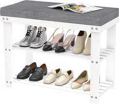 White Shoe Rack Bench For Entryway - Bench With Shoe Storage Front Door Shoe - £58.16 GBP