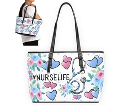 Nurse Life Leather Shoulder Tote Bag, Hearts and Stethoscope, Handbag For Nurses - £43.16 GBP