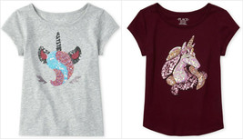 NWT The Childrens Place Sequin Unicorn Girls Short Sleeve Shirt - £4.41 GBP