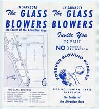 The Glass Blowers Brochure Tamiami Trail Sarasota Florida 1950's - $13.86