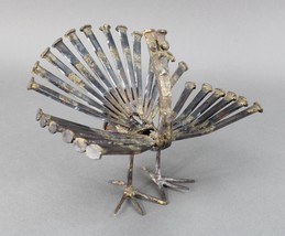 Vintage Mid Century Modern Brutalist Welded Nail Art Peacock Bird Sculpture MCM - £140.67 GBP