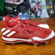 adidas PowerAlley 4 Metal Baseball Cleats Q16486 Red White Silver size 13 EUR 48 - $26.71