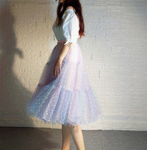 Pastel Color Layered Tulle Skirt Women Custom Plus Size Rainbow Tulle Midi Skirt image 10