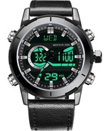 Menton Ezil Men&#39;s Sports Watch Sapphire Big Face Dual Time Leather Band - $38.02 CAD