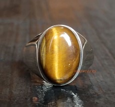 Natural Tiger Eye Ring Solid 925 Silver Oval Tiger eye Ring Men Gemstone Jewelry - £52.03 GBP