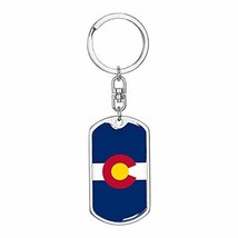 Colorado State Flag Swivel Keychain Dog Tag Stainless Steel or 18k Gold - £34.87 GBP