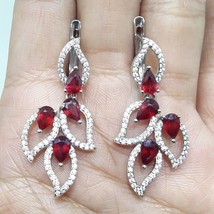 4CT Pear Simulated Ruby Diamond Drop Hoop Earrings 14K White Gold Plated Silver - £66.42 GBP