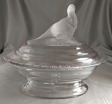 Imperial Glass Clear Oval Covered Dish w/ Frosted Pheasant on Lid - £23.05 GBP