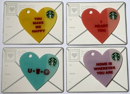 4 Starbucks 2014 Valentine`s Day Cards Heart Die Cut $0 Gift Card Set Lot New - £15.97 GBP