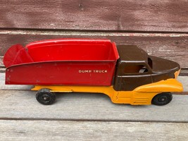 VTG PRESSED STEEL DUMP TRUCK BUDDY L ORANGE BROWN RED 17&quot; - £118.63 GBP