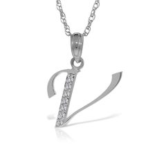 Initial &#39;V&#39; Pendant Diamond Necklace 14K Solid White Gold Pendant Neckla... - $479.99