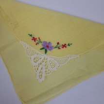 Vintage Handkerchief Embroidery Yellow Cotton Approx 9x9 Inch - £10.34 GBP