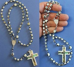 Catholic Rosary Rosenkranz Troca Shell Inlaid with Paua Hand Made Beads ... - $217.80