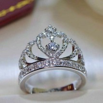 Princess Crown Ring 1.50Ct Round Cut Diamond 14k White Gold Finish in Size 9.5 - £130.86 GBP