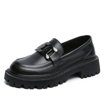 Women Slip On Loafers Spring Autumn British Style 100% Leather Thick Heel Platfo - £78.95 GBP