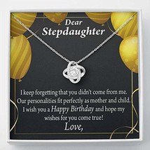 to My Stepdaughter Birthday Message Card Necklace Love Knot Stainless Steel w CZ - £43.48 GBP