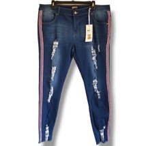 Gazoz Women&#39;s Size 16 Dark Blue Distressed Ripped Jeans With Side Stripes - $40.99