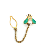 Vtg Hallmarked Silver enamel Bee Bug Tie Tack Pin with Button Chain Hanger - $842.42 MXN
