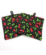 NEW- Set of 2 handmade potholders, black with cherries, great gift - $15.68