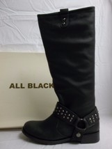 All Black EU 37 US 6.5 M Harness Stud Leather Knee High Boots New Womens Shoes - £94.17 GBP