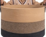 Xxxlarge Woven Rope Basket 21&quot; X 14&quot; Blanket Storage Basket With Long Ha... - £37.65 GBP