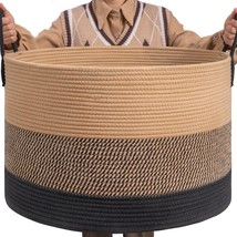 Xxxlarge Woven Rope Basket 21&quot; X 14&quot; Blanket Storage Basket With Long Ha... - £37.51 GBP
