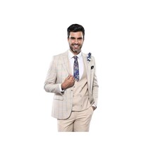 Men 3pc European Vested Suit WESSI by J.VALINTIN Extra Slim Fit JV31 Beige plaid image 8