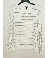 Eileen Fisher White Tencel Striped Jewel Neck Pullover Boxy Sweater Top ... - $111.48 CAD