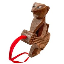 Vintage Hand Carved Christmas Ornament Raccoon Riding A Guitar Like A Broomstick - £23.73 GBP