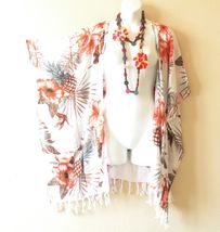 CB313 Coral Floral Cardigan Duster Kimono Open Front Jacket Cover up Top... - $24.90