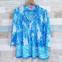 Lilly Pulitzer Marilina Pintucked Tassel Neck Tunic Top Blue Paisley Womens XS - $79.19