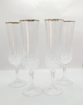 Cristal D&#39;Arques Durand Longchamp Champagne Flutes Glasses gold trim set of 4 - £25.17 GBP